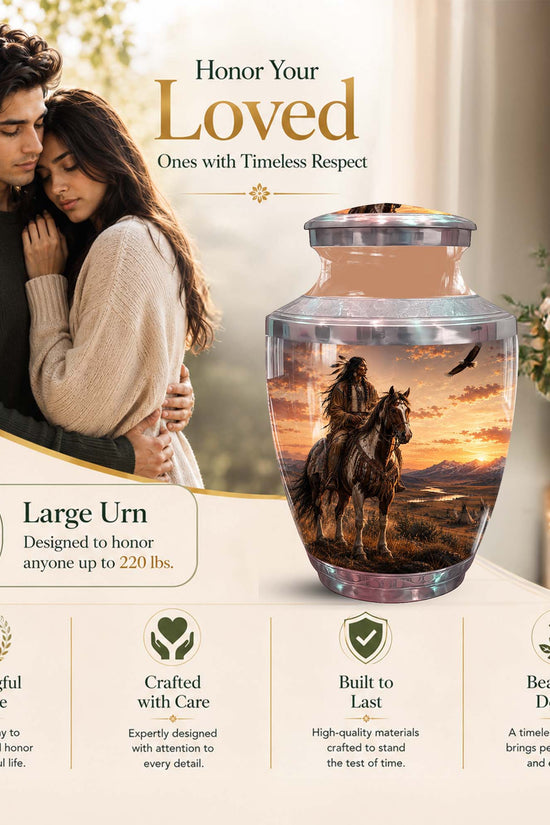 Horse Rider Urn For Men - Native American Warrior Memorial Urn