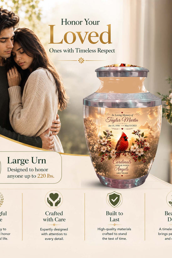 Red Cardinal Bird Memorial Urn - Floral Funeral Urns For Ashes