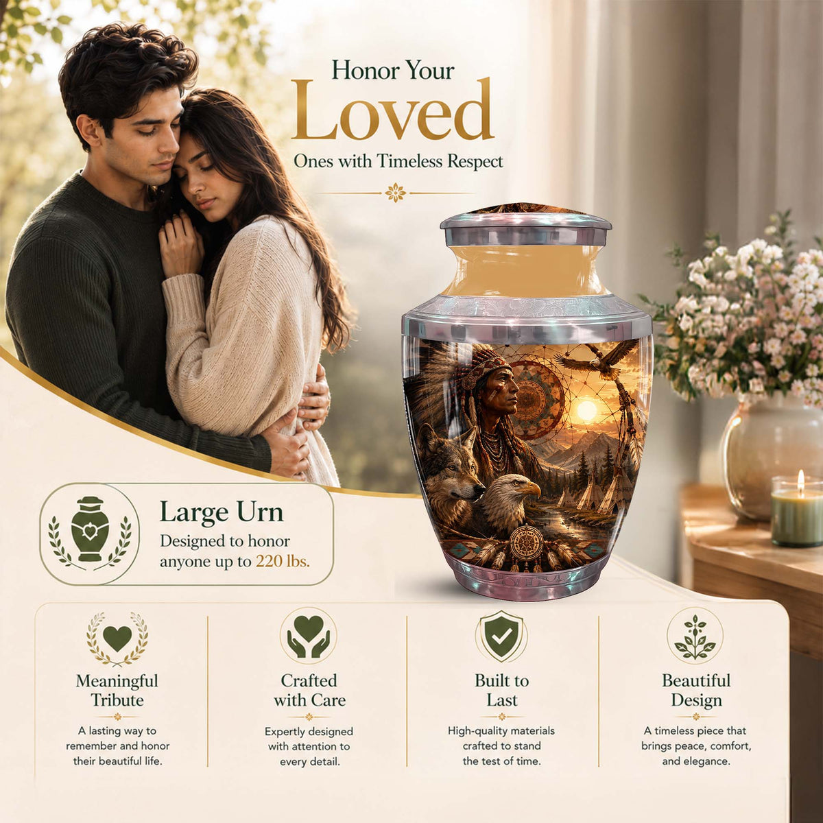 Native American Memorial Urn - Cremation Urns For Human Ashes