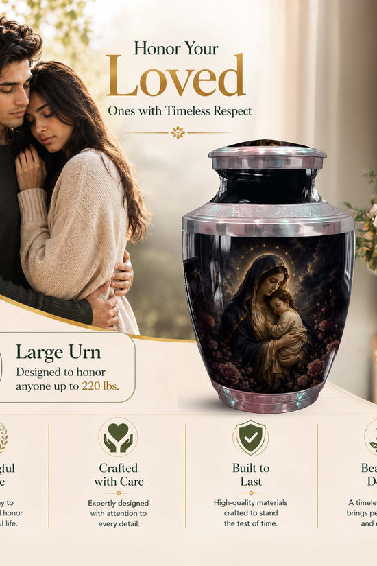Mother Mary & Infant Jesus Urn – Religious Funeral Urn for Mother