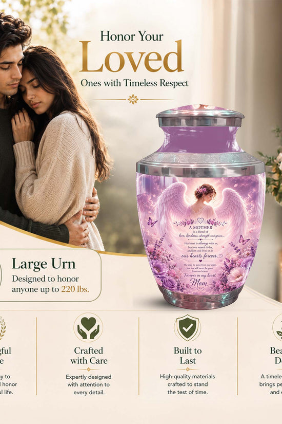 Angel Themed Funeral Urn for Mother - Pink Winged Angel Urn