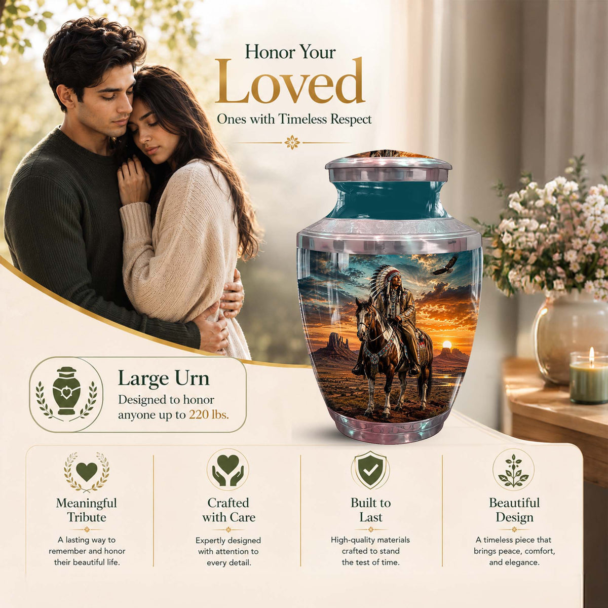 Native American Chief Urn - Sunset Funeral Urns For Men