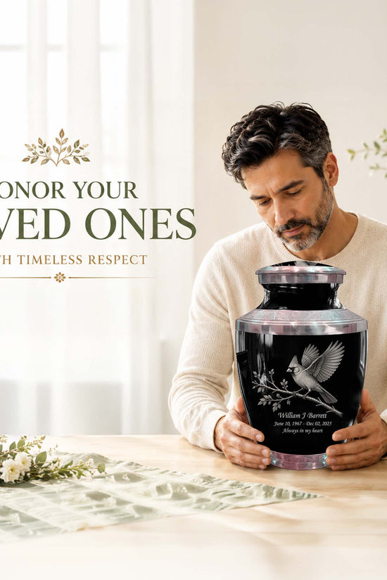 Black Cardinal Bird Cremation Urn - Balck Urn For Men & Women