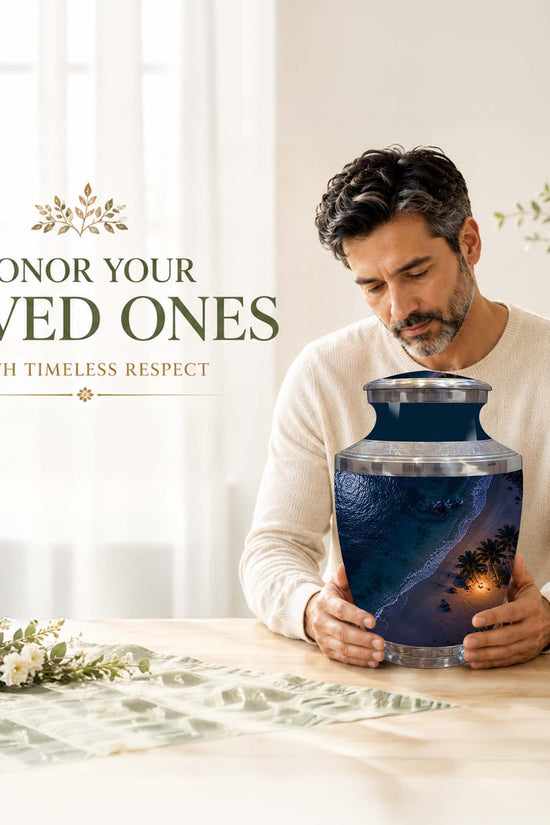 Night Beach & Ocean Memorial Urn – Peaceful Aluminum Cremation Urn
