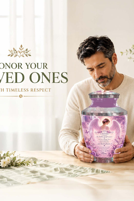 Angel Themed Funeral Urn for Mother - Pink Winged Angel Urn