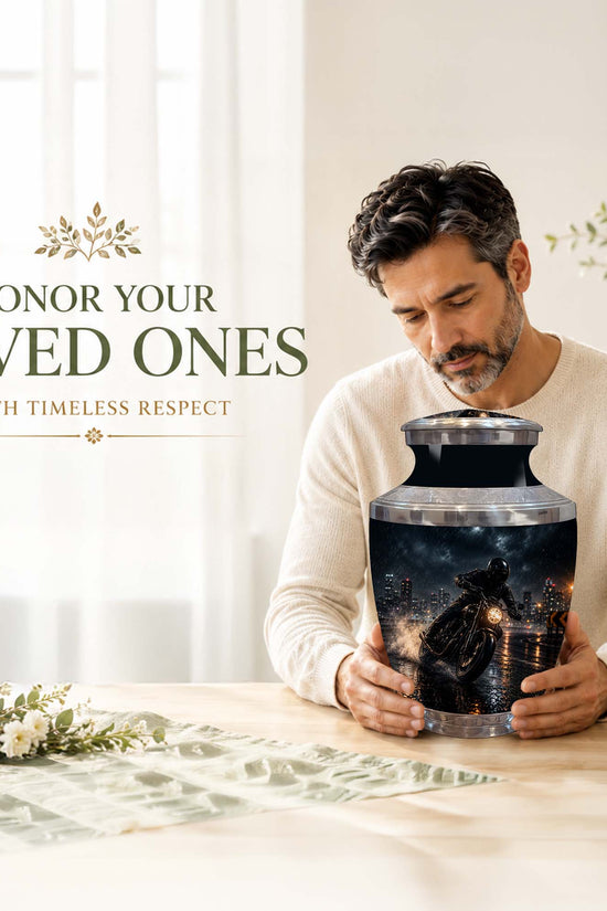 Personalized Biker Cremation Urn – Motorcycle Rider Memorial Tribute