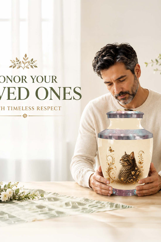 Artistic Cat Memroial Urn - Cat Themed Urn For Cremation Ashes