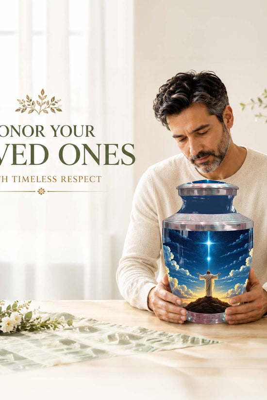 Jesus Themed Memorial Urn - Catholic Cross Funeral Urns For Ashes