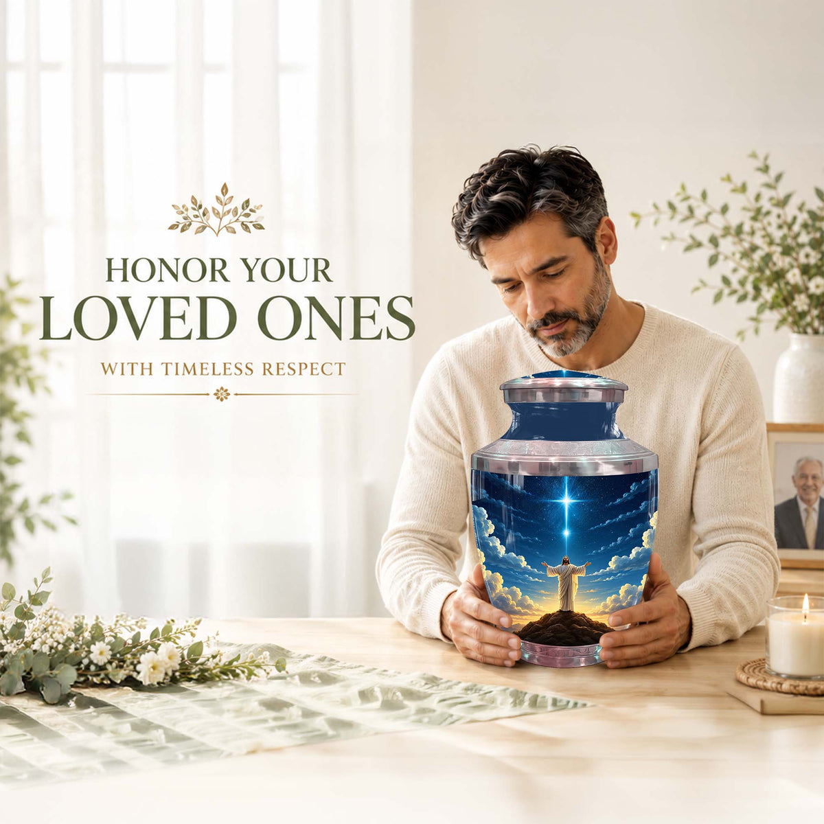 Jesus Themed Memorial Urn - Catholic Cross Funeral Urns For Ashes