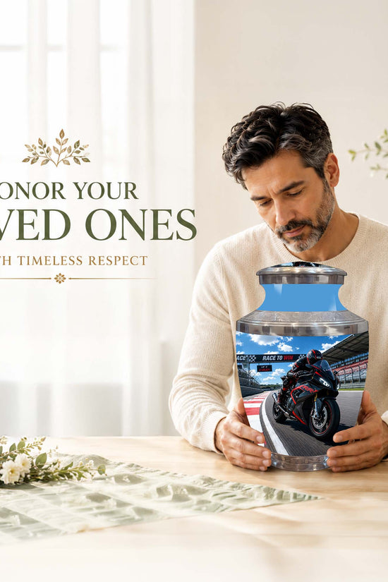 Sports Bike On Race Track Urn - Premium Urns For Motor Bike Lover's Ashes