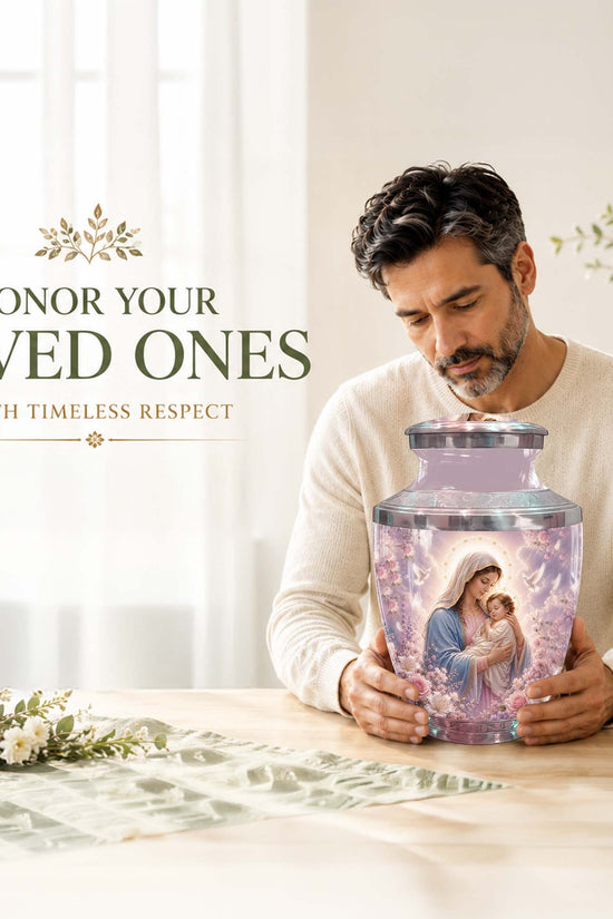 Virgin Mary and Baby Jesus Urn For Mom – Catholic Urn for Women
