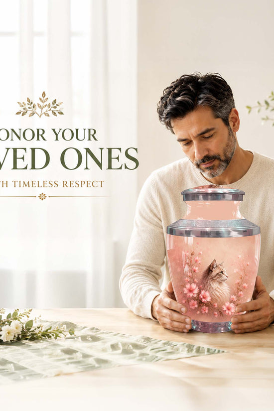 Cat Memorial Urn For Ashes - Floral Pet Cremation Urn
