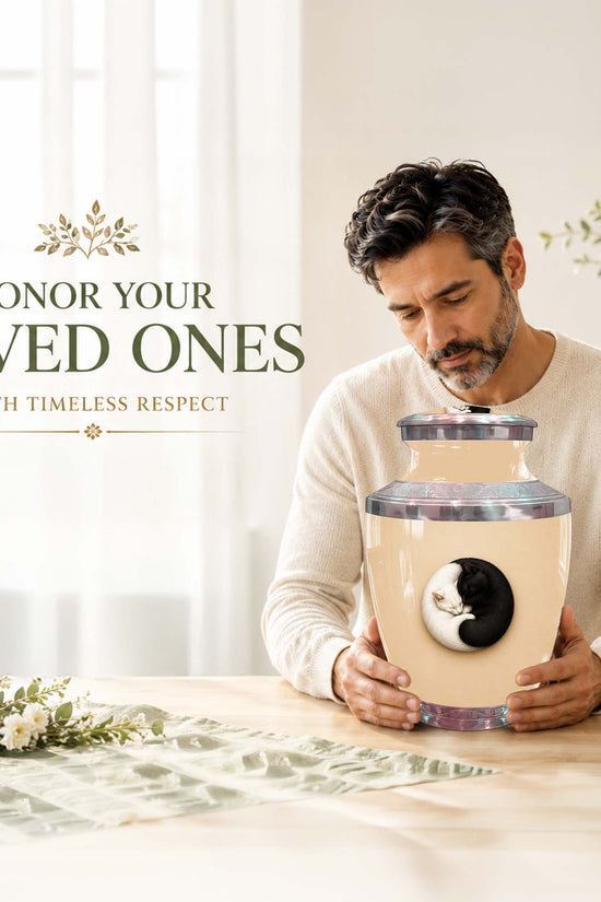 Yin Yang Memorial Urn For Cat - Unique Pet Cremation Urn For Cat