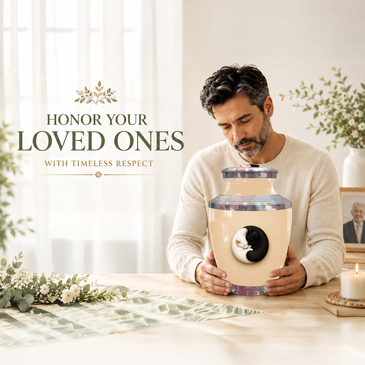 Yin Yang Memorial Urn For Cat - Unique Pet Cremation Urn For Cat