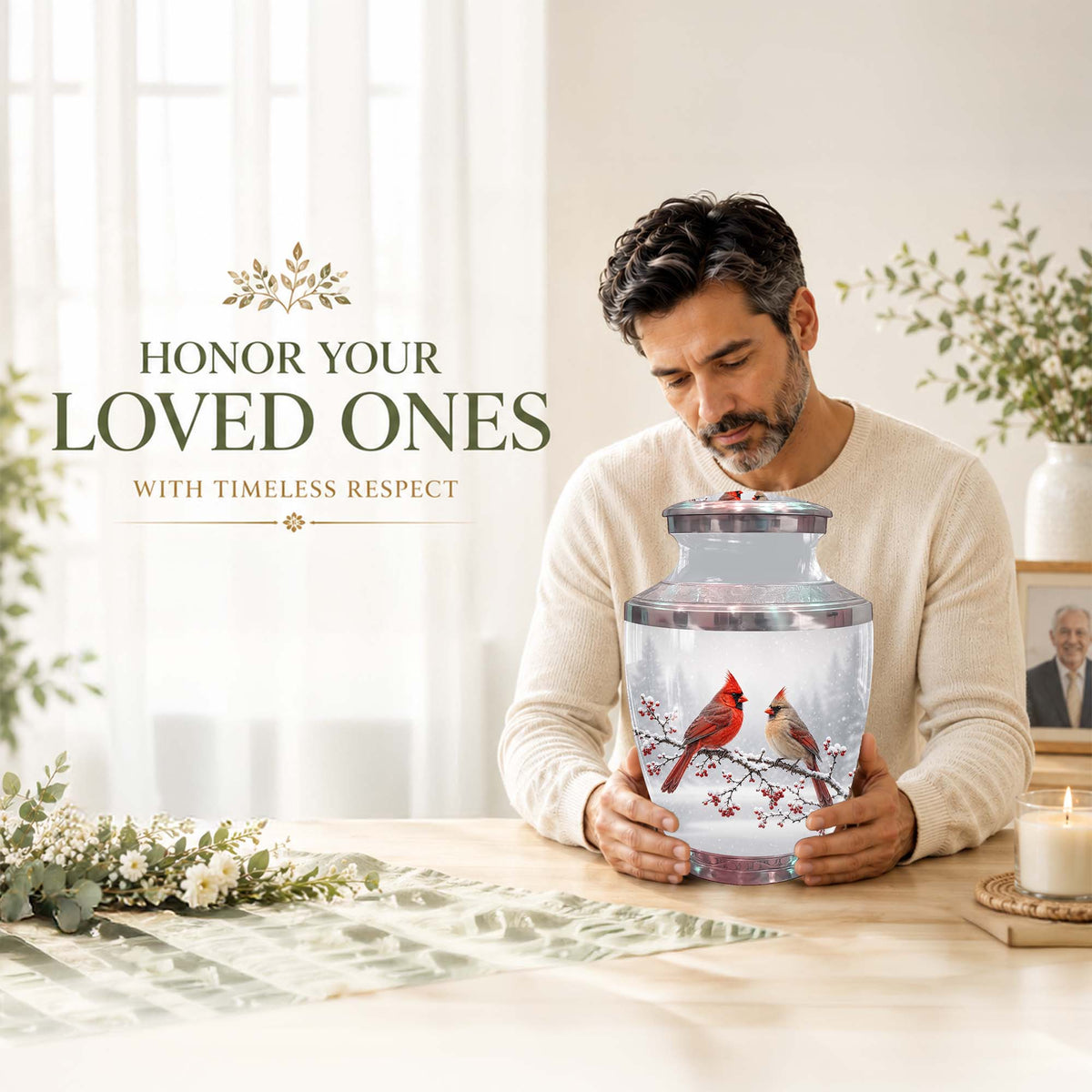 Cardinal Bird Themed Memorial Urn - Funeral Urns For Lovers