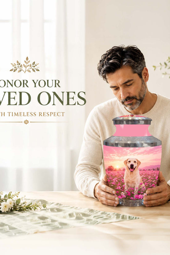 Personalized Golden Retriever Memorial Urn – Pink Keepsake Urns For Ashes