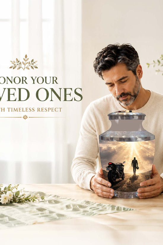Heavenly Stairs Motor Bike Rider Urn - Custom Memorial Tribute Urns For Ashes