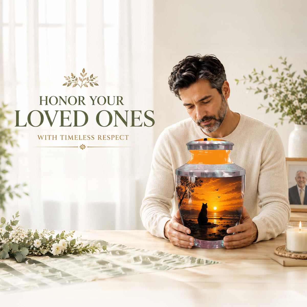 Cat Sunset Memorial Urn For Ashes - Sunset Cremation Urn For Pet