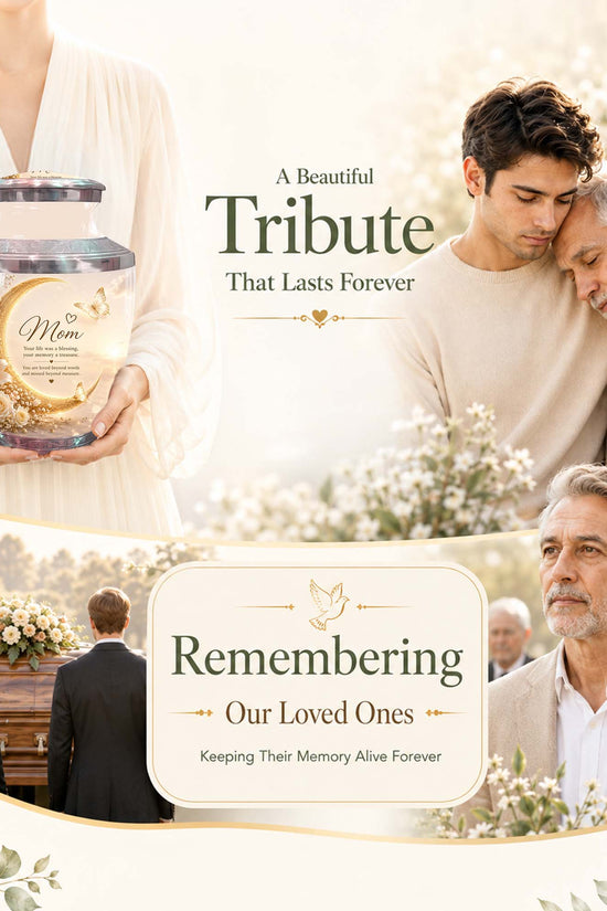Crescent Moon Memorial Urn For Mom - Floral Urn For Ashes