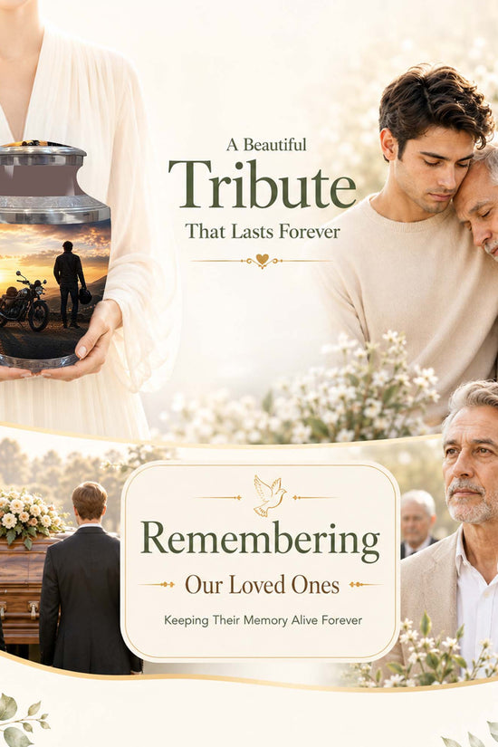 Sunset Motor Bike Rider Funeral Urn - Custom Memorial Tribute Funeral Urns