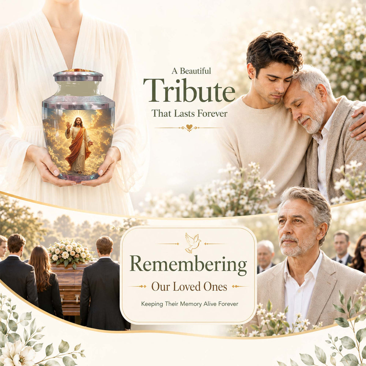 Jesus Christ Adult Cremation Urn - Heavenly Clouds Memorial Urn