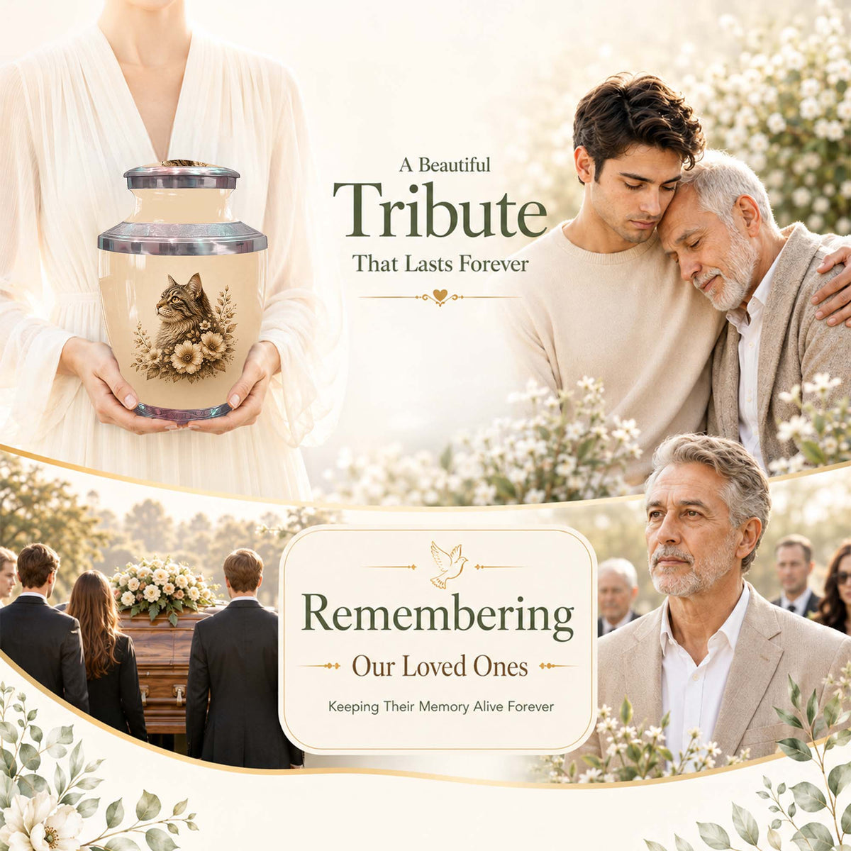 Angel Cat Memorial Urn For Pet Ashes - Pet Cremation Urn