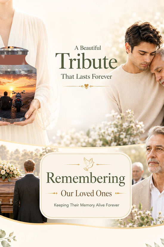 Peaceful Sunset Motorcycle Cremation Urn – Memorial Tribute to Biker Ashes