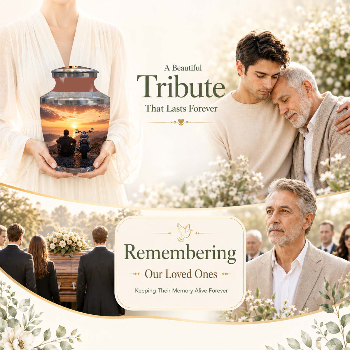 Peaceful Sunset Motorcycle Cremation Urn – Memorial Tribute to Biker Ashes