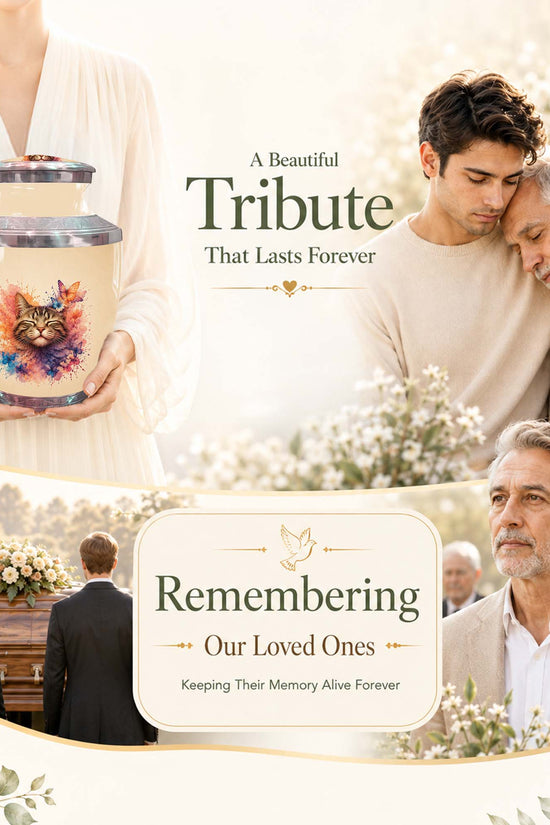 Cat Memorial Urn For Pet Ashes - Watercolor Butterfly Pet Urn