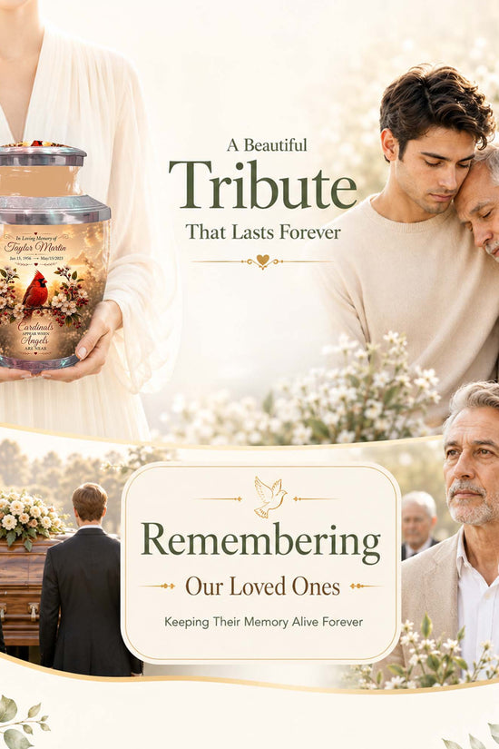 Red Cardinal Bird Memorial Urn - Floral Funeral Urns For Ashes