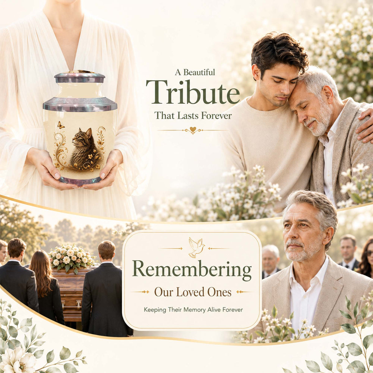 Artistic Cat Memroial Urn - Cat Themed Urn For Cremation Ashes