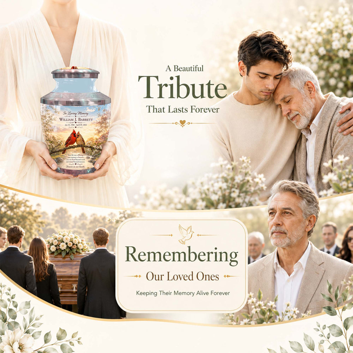Cardinal Bird Pair Themed Urn - Bird Memorial Urn For Lovers