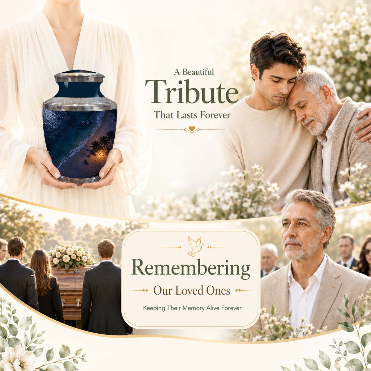 Night Beach & Ocean Memorial Urn – Peaceful Aluminum Cremation Urn