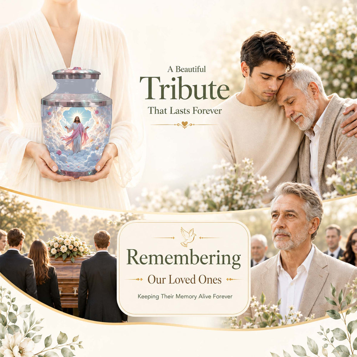 Catholic Urn For Adult Human Ashes - Jesus Cremation Urn