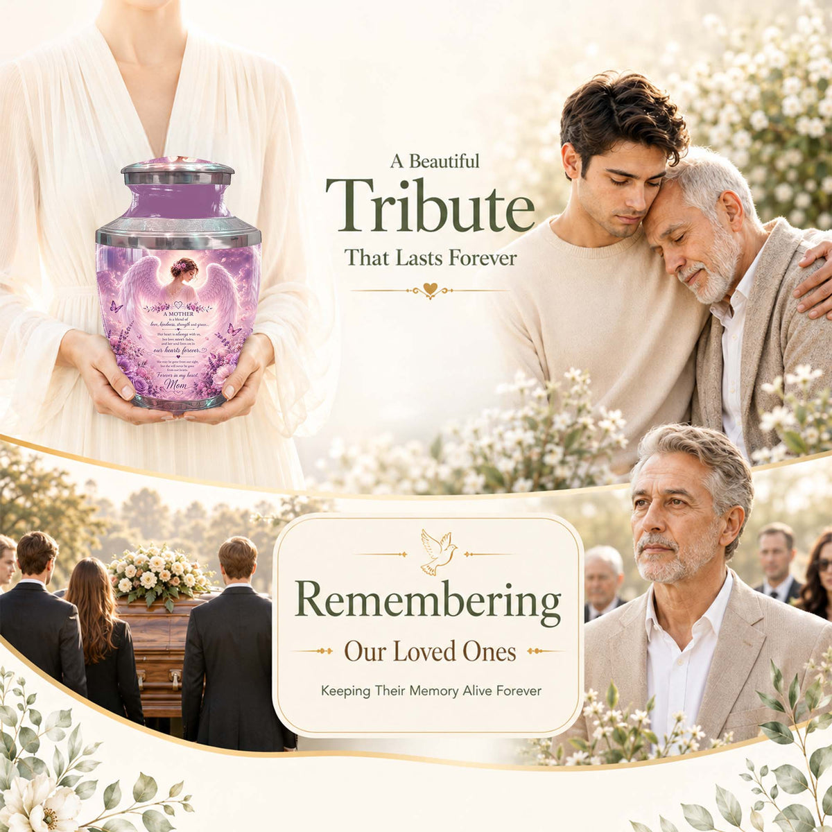 Angel Themed Funeral Urn for Mother - Pink Winged Angel Urn