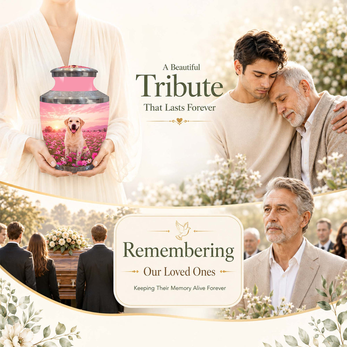 Personalized Golden Retriever Memorial Urn – Pink Keepsake Urns For Ashes