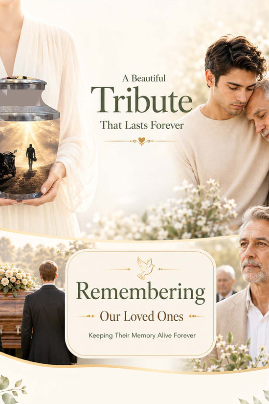 Heavenly Stairs Motor Bike Rider Urn - Custom Memorial Tribute Urns For Ashes