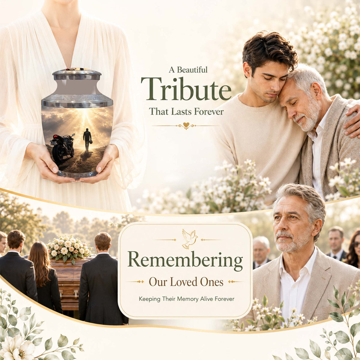 Heavenly Stairs Motor Bike Rider Urn - Custom Memorial Tribute Urns For Ashes
