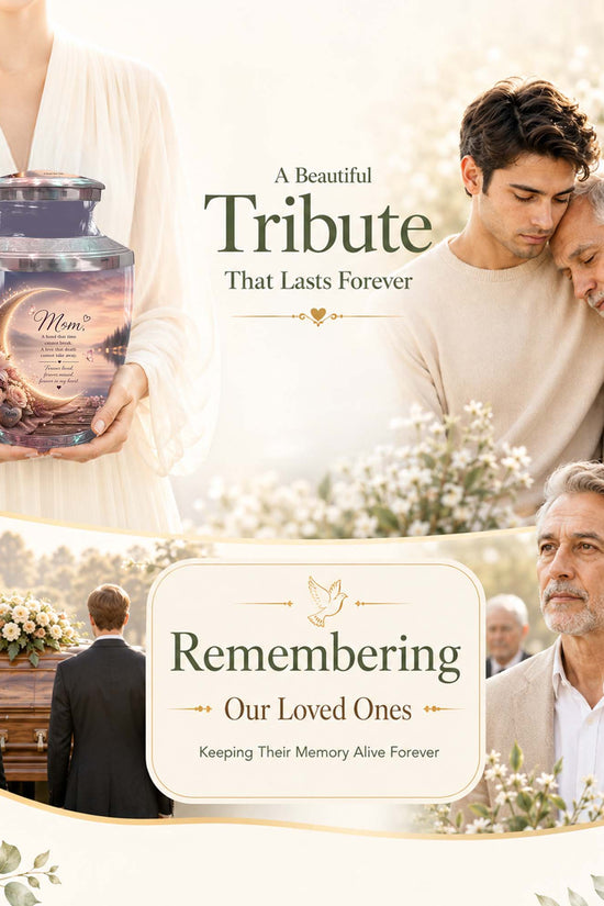 Memorial Urn for Mom – Floral Crescent Moon Cremation Urn