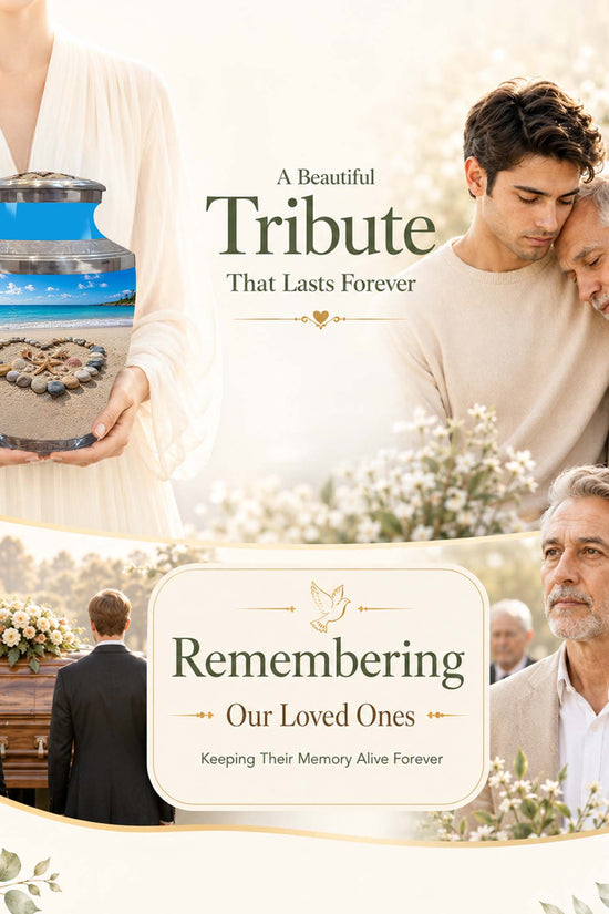 Personalized Blue Ocean Heart Beach Urn - Aluminum Urns For Ashes