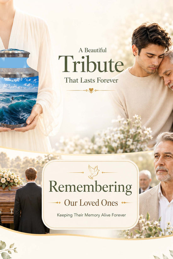 Man Surfing Big Waves Ocean Cremation Urn – Custom Aluminum Memorial Urn