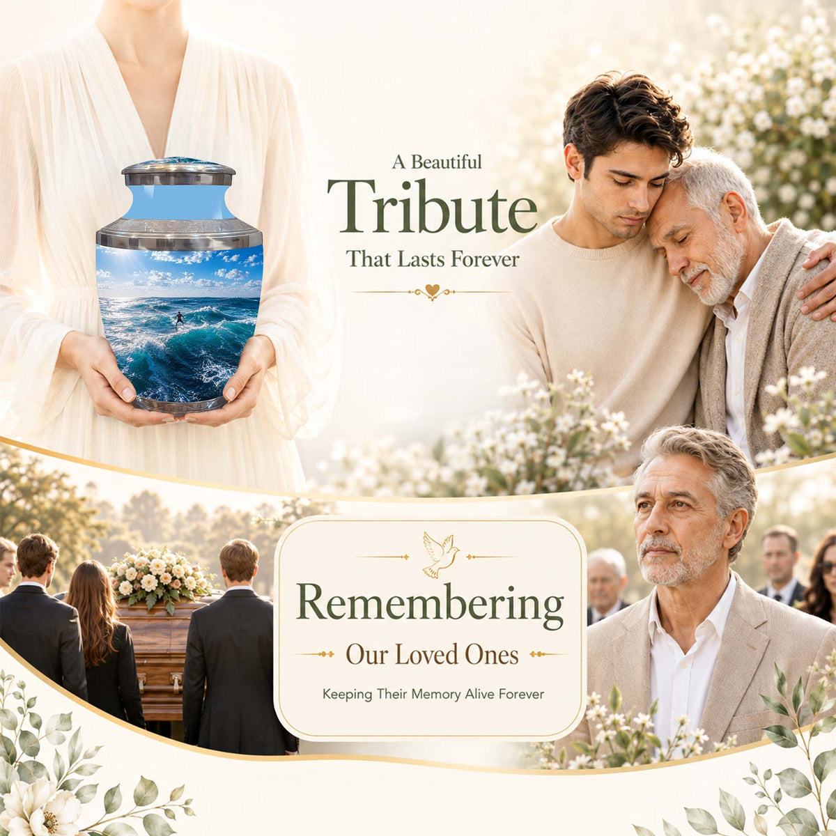 Man Surfing Big Waves Ocean Cremation Urn – Custom Aluminum Memorial Urn