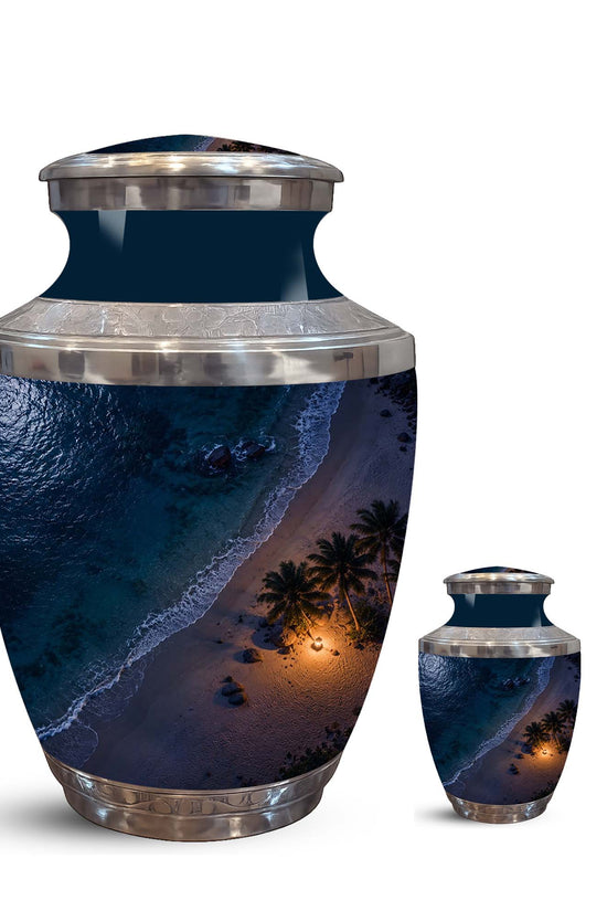 Night Beach & Ocean Memorial Urn – Peaceful Aluminum Cremation Urn
