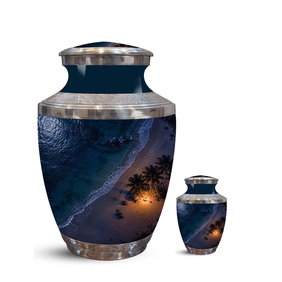 Night Beach & Ocean Memorial Urn – Peaceful Aluminum Cremation Urn