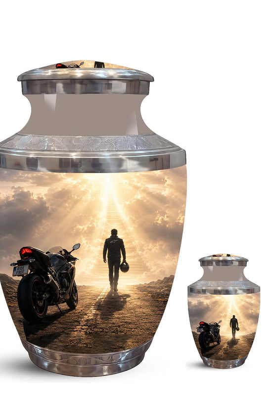 Heavenly Stairs Motor Bike Rider Urn - Custom Memorial Tribute Urns For Ashes