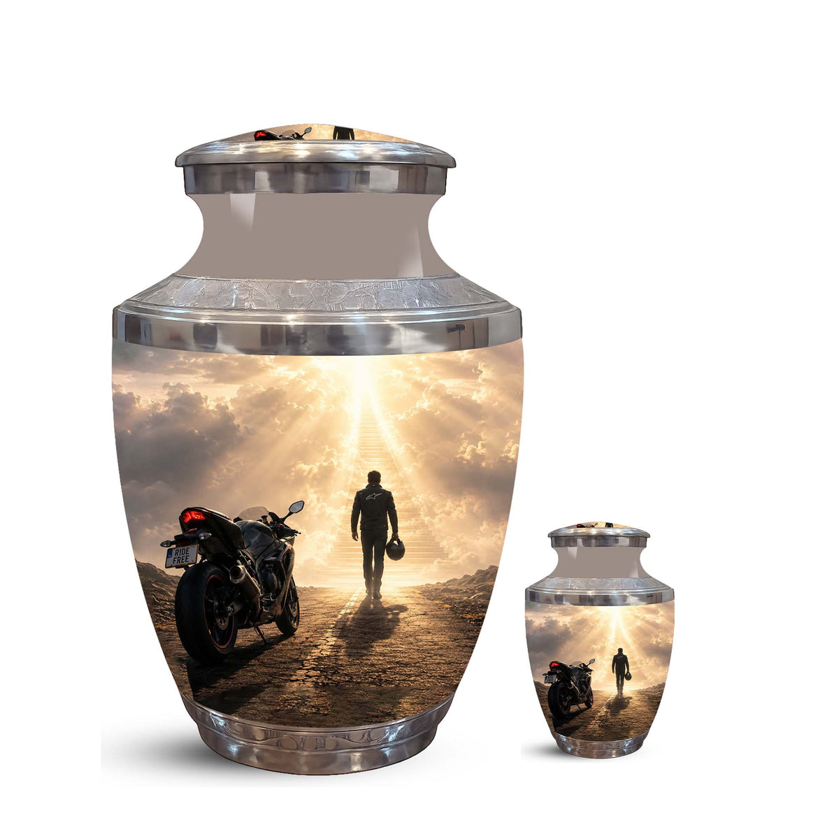 Heavenly Stairs Motor Bike Rider Urn - Custom Memorial Tribute Urns For Ashes