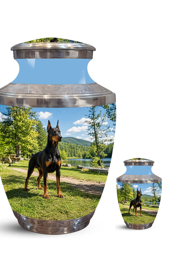Custom Doberman Dog Pinscher Memorial Urn – Elegant Aluminum Pet Urn