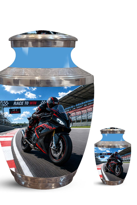 Sports Bike On Race Track Urn - Premium Urns For Motor Bike Lover's Ashes