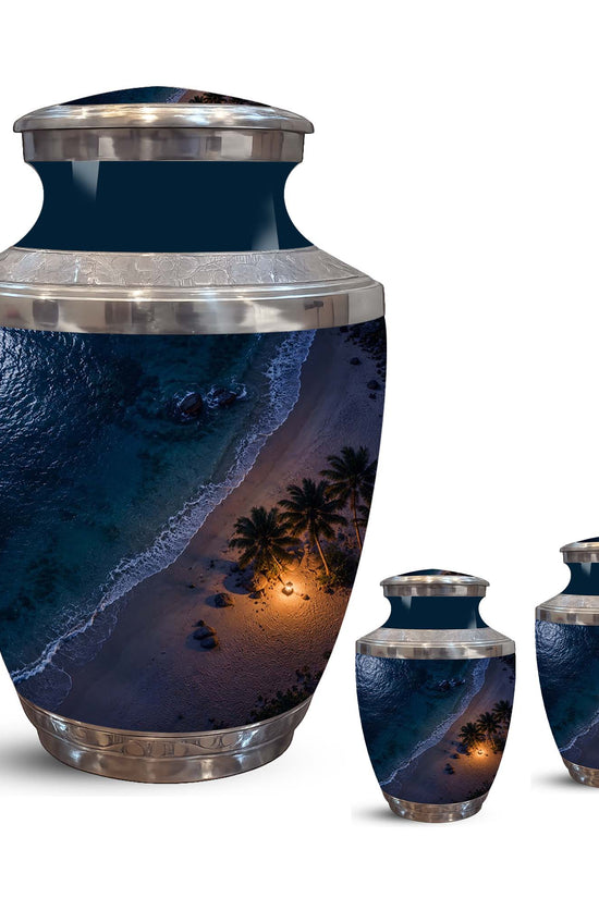 Night Beach & Ocean Memorial Urn – Peaceful Aluminum Cremation Urn