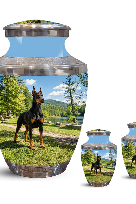 Custom Doberman Dog Pinscher Memorial Urn – Elegant Aluminum Pet Urn